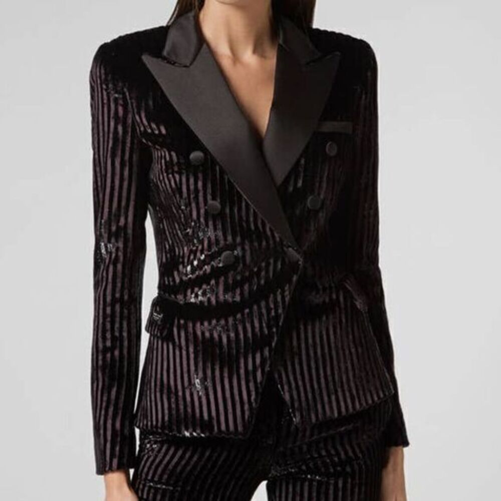 PHILIPP PLEIN Black button down stripped Blazer Elegant XSMALL